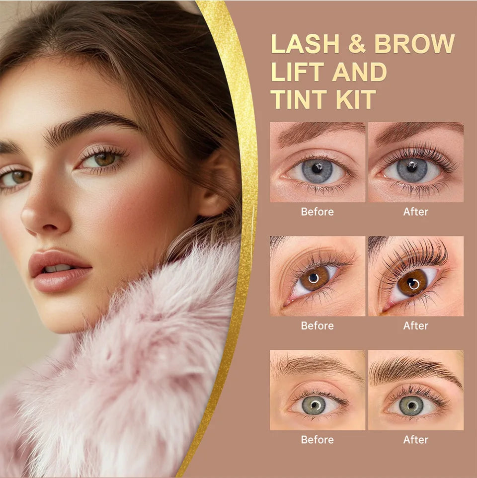Lakerain Lash & Brow Lift and Tint Kit Long Lasting Effect Nourish Eyelashes Waterproof Easy Application Eyelash & Brow Lift Set