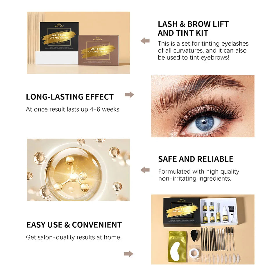 Lakerain Lash & Brow Lift and Tint Kit Long Lasting Effect Nourish Eyelashes Waterproof Easy Application Eyelash & Brow Lift Set