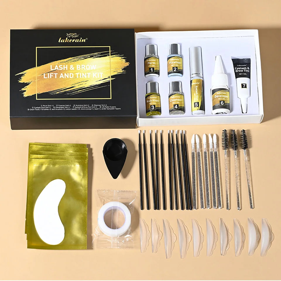 Lakerain Lash & Brow Lift and Tint Kit Long Lasting Effect Nourish Eyelashes Waterproof Easy Application Eyelash & Brow Lift Set