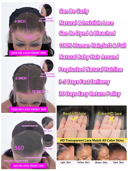 40 44 Inch Body Wave 13x6 Hd Transparent Lace Frontal Wig 13x4 Lace Front Human Hair Wig 360 Brazilian PrePlucked Wigs For Women