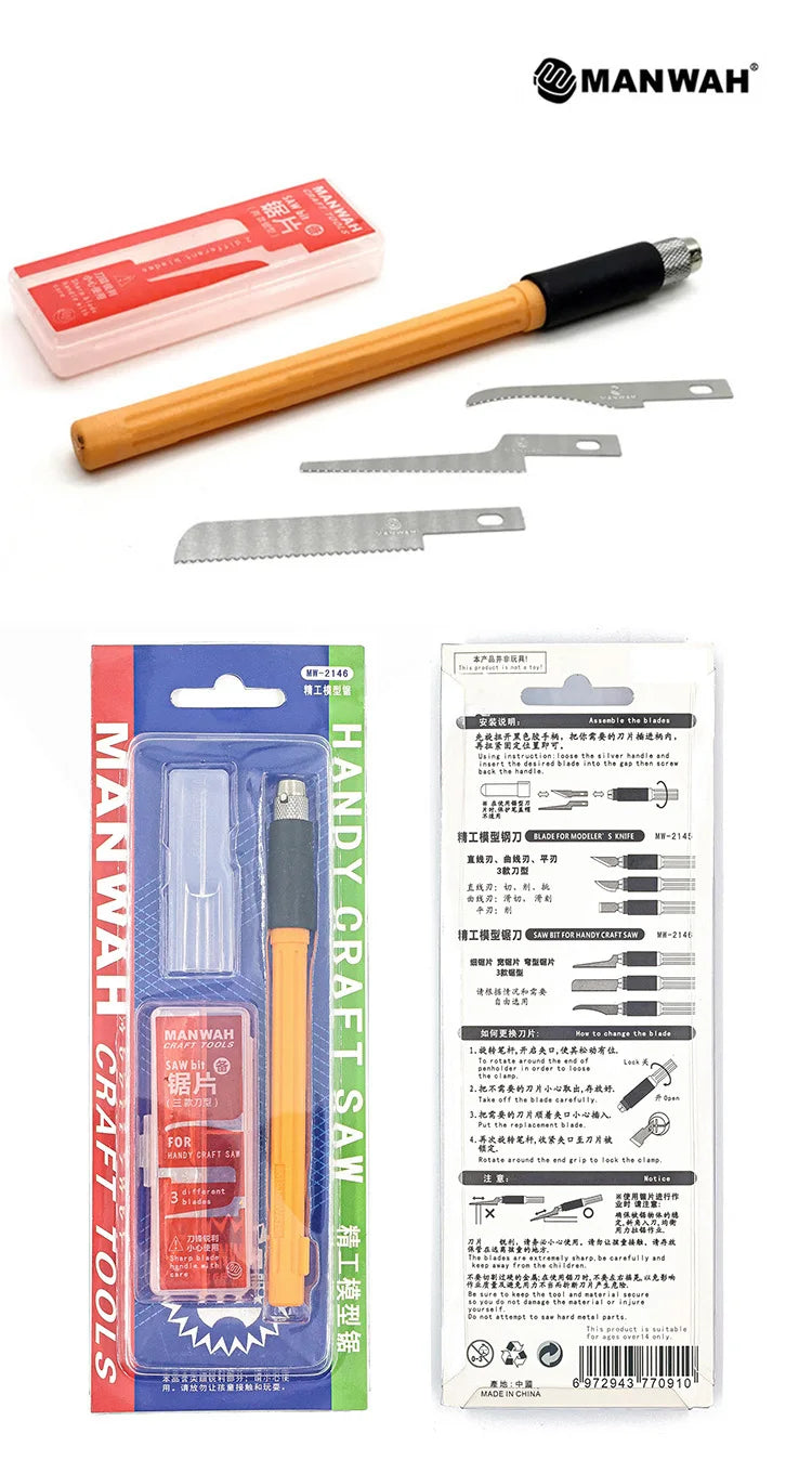 Model Craft Tools Mini Hand Saw Hobby DIY Saw Hacksaw Tool Kit With 3 Pieces Craft Blades For Hand Cutting
