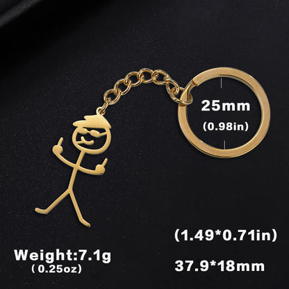 Teamer Funny Middle Finger Stickman Keychain 2025 Cute Trend School Bag Car Key Pendant Couple New Trinket Gift Keyring