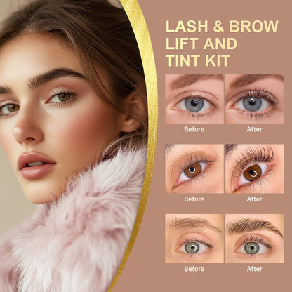 Lakerain Lash & Brow Lift and Tint Kit Long Lasting Effect Nourish Eyelashes Waterproof Easy Application Eyelash & Brow Lift Set