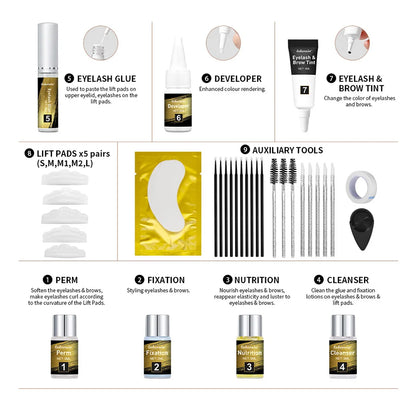 Lakerain Lash & Brow Lift and Tint Kit Long Lasting Effect Nourish Eyelashes Waterproof Easy Application Eyelash & Brow Lift Set