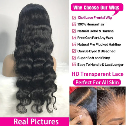 40 44 Inch Body Wave 13x6 Hd Transparent Lace Frontal Wig 13x4 Lace Front Human Hair Wig 360 Brazilian PrePlucked Wigs For Women