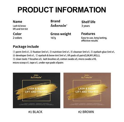Lakerain Lash & Brow Lift and Tint Kit Long Lasting Effect Nourish Eyelashes Waterproof Easy Application Eyelash & Brow Lift Set