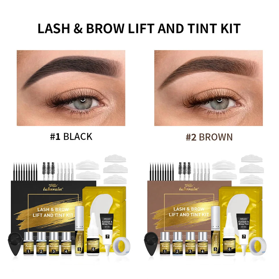 Lakerain Lash & Brow Lift and Tint Kit Long Lasting Effect Nourish Eyelashes Waterproof Easy Application Eyelash & Brow Lift Set