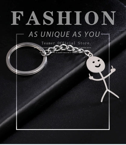 Teamer Funny Middle Finger Stickman Keychain 2025 Cute Trend School Bag Car Key Pendant Couple New Trinket Gift Keyring