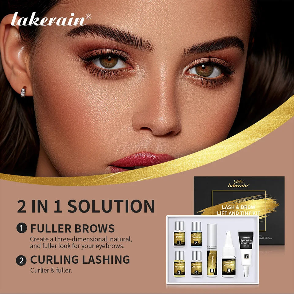 Lakerain Lash & Brow Lift and Tint Kit Long Lasting Effect Nourish Eyelashes Waterproof Easy Application Eyelash & Brow Lift Set