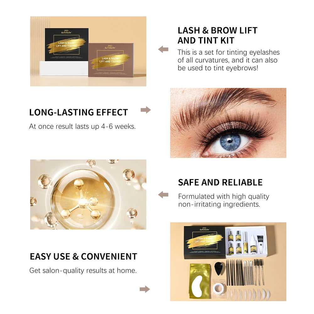 Lakerain Lash & Brow Lift and Tint Kit Long Lasting Effect Nourish Eyelashes Waterproof Easy Application Eyelash & Brow Lift Set
